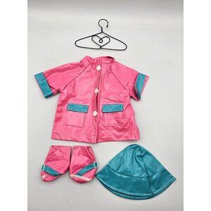 Pink Raincoat Coat Rain Hat Boots Piece Doll Clothes For 18” American Girl Doll